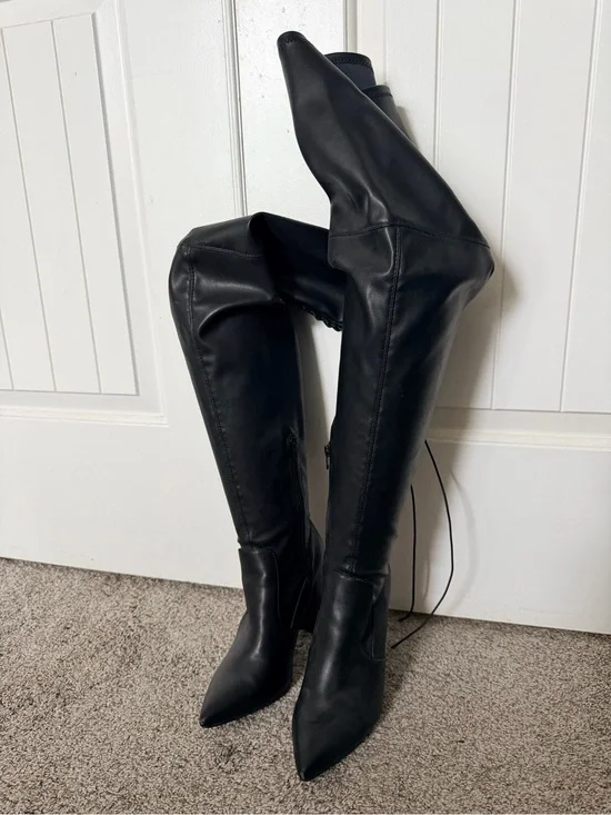 Shoe Dazzle Black Over-the-Knee Pointed Toe Boots
