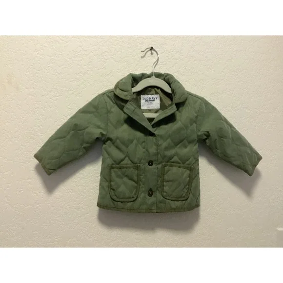 Old Navy Quilted Barn Jacket Toddler 12-18M Green Water-Resistant Field Coat