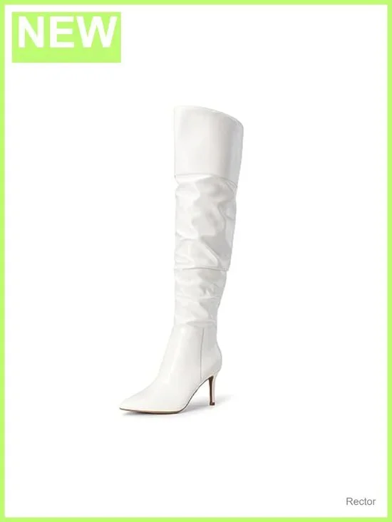 Over the Knee Heel Boots Faux Leather Pointed Toe Zip Women's