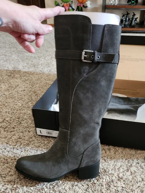 Naturalizer Women's Knee-High Suede Riding Boots - Gray New In Box