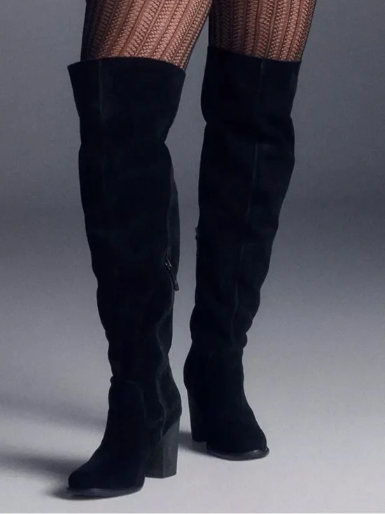 Sam Edelman Black Suede Over-the-Knee Block Heel Boots