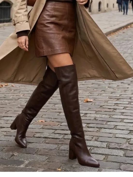 New Shutz Mikki Brown Leather Over the Knee Boots Size 7 Party Office Siren