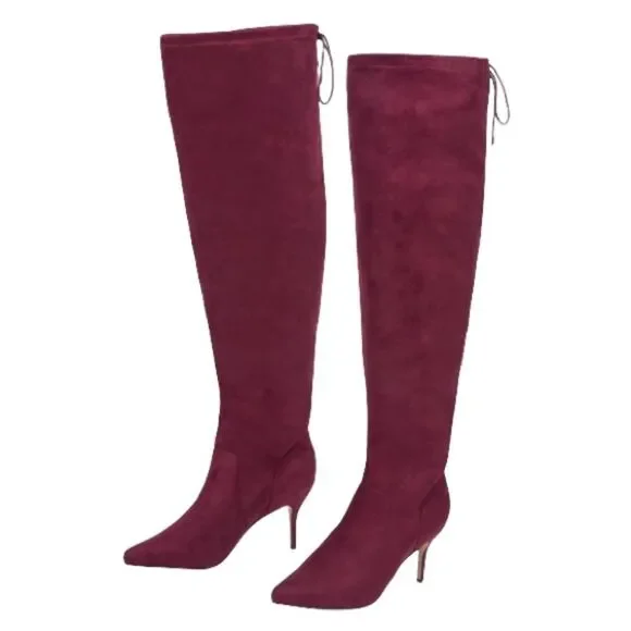 Eloquii Over the Knee Boots Burgandy Faux Suede Sz 7W