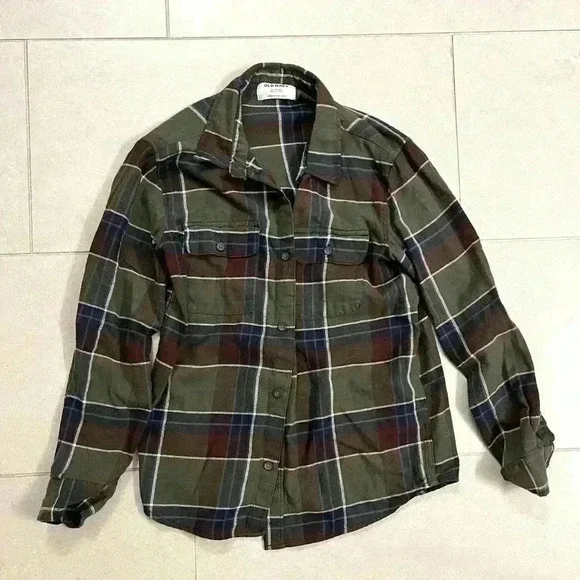 Old Navy flannel plaid button down shirt XL size 14-16 boys in EUC