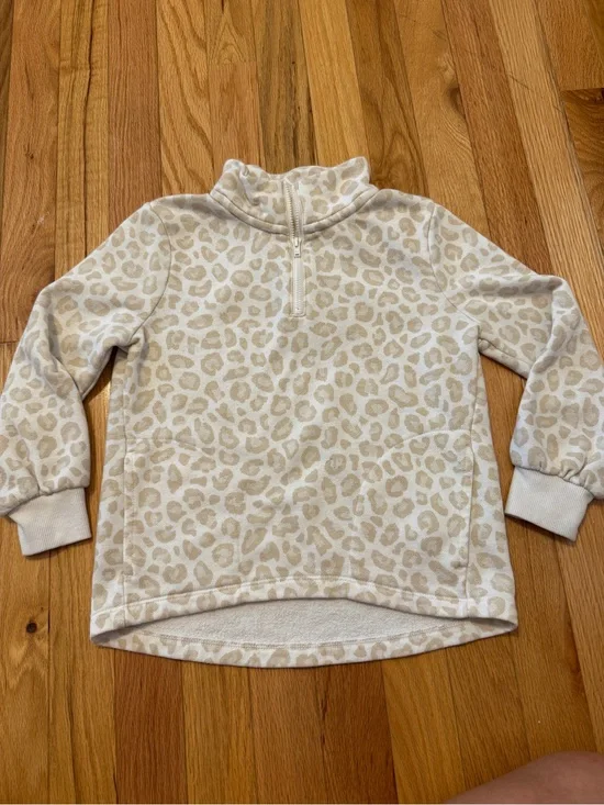 Old Navy Cream Leopard-Print Half-Zip Pullover