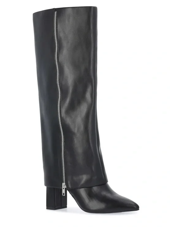 Women's Faux Leather Fold Over Zip Knee High Boots Size 7