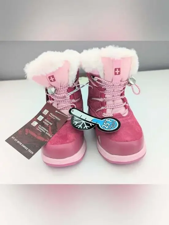 NWT Swiss Tech Girls' (Size9) Suede Waterproof Winter Snow Boots w/Faux Fur Cuff