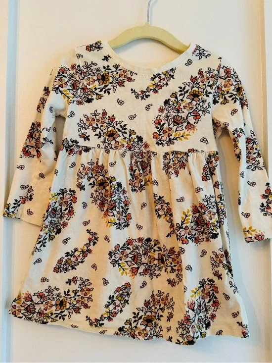 Old Navy Cream Floral Long-Sleeve Dress with Yellow & Pink Accents
