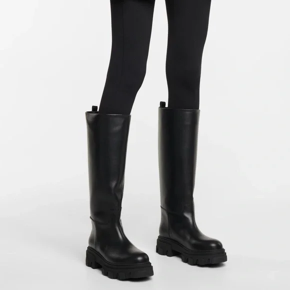 Gia Borghini Perni 07 black leather lug boots in size 37