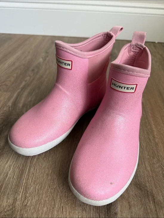 Hunter Kids Pink Glitter Ankle Rain Boots Size 2