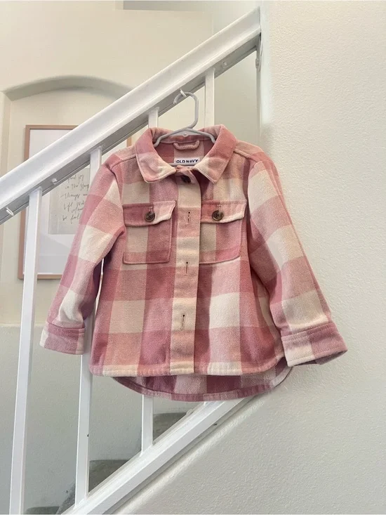 Old Navy Kids' Pink Plaid Shacket - Pink & Cream