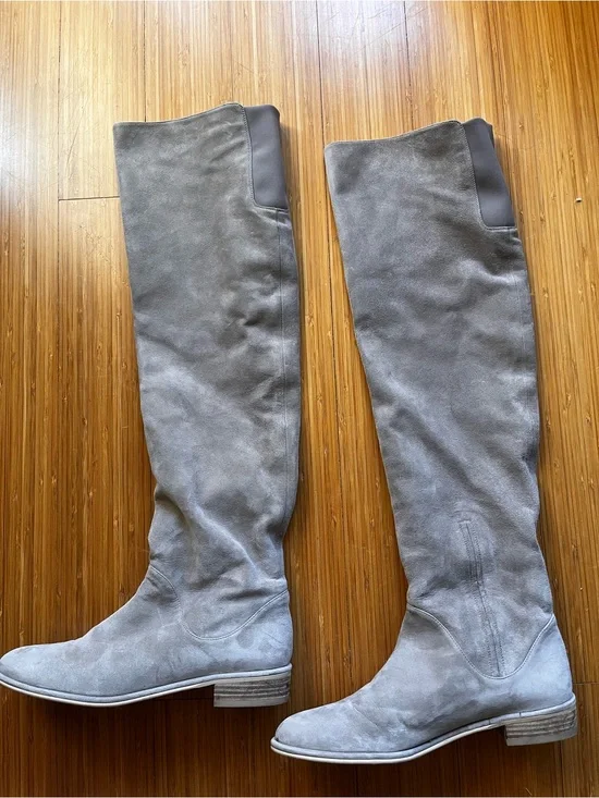 Stuart Weitzman Rockerchic Over-the-Knee Gray Suede Boots - Women