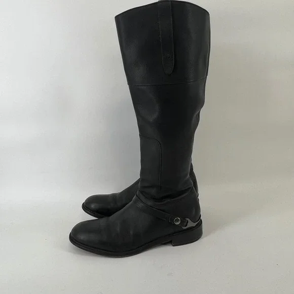 Johnston & Murphy Womens 8M Black Leather Tall Riding Harness Boots Knee High