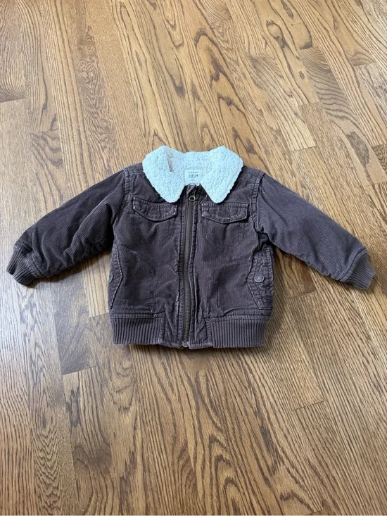 Old Navy Brown Corduroy Bomber Jacket with Sherpa Collar, size 18-24M