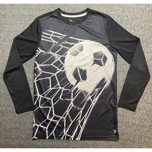 Old Navy Boys XL 14/16 Go-Dry Active Long Sleeve Soccer Graphic Shirt Black