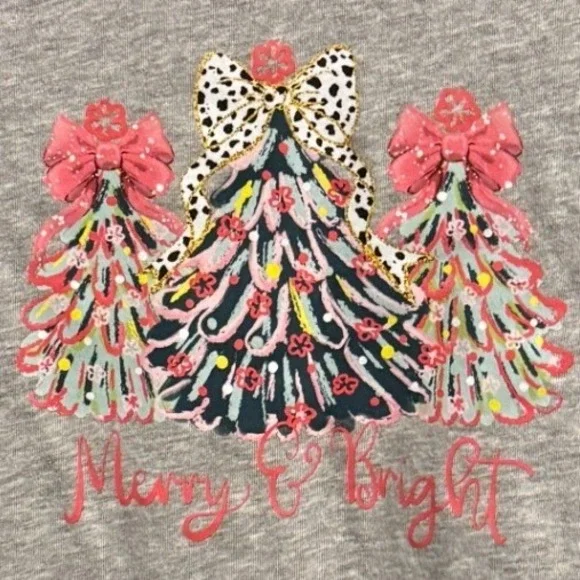 Kids Old Navy Gray Merry Bright Christmas‎ Tree Tee Shirt Size 10/12 large