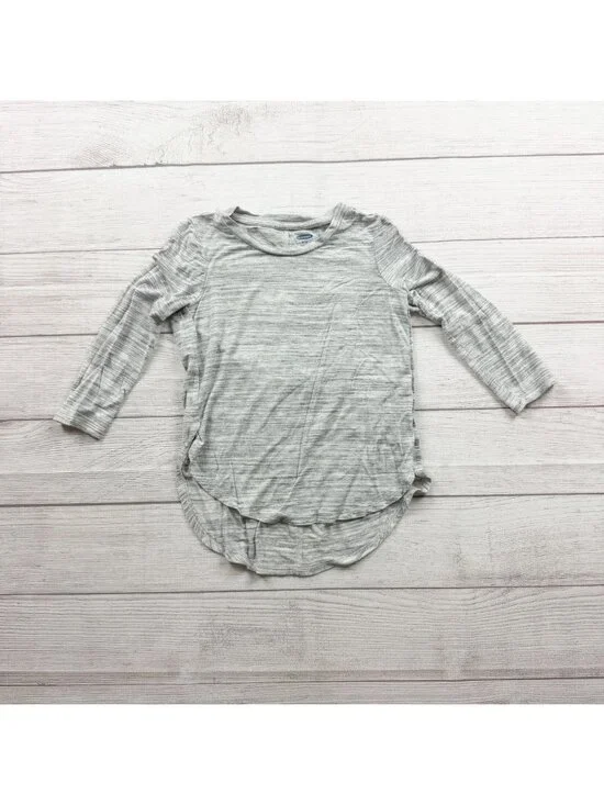 Old Navy Girls Gray Striped 3/4 Sleeve High Low Hem Shirt Lightweight XS 5