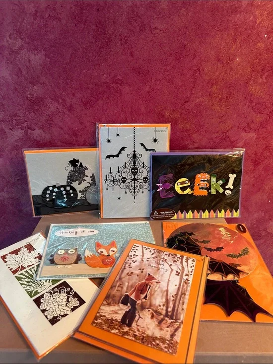 PAPYRUS set of  7 Halloween & Autumn Greeting Card Assortment ,Thanksgiving set