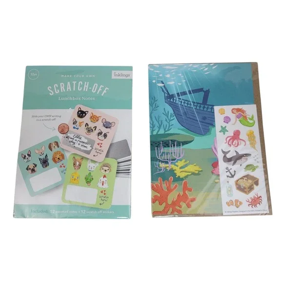 Inklings Paperie Scratch Off Lunchbox Notes Pets &‎ Under the Sea Sticker Card