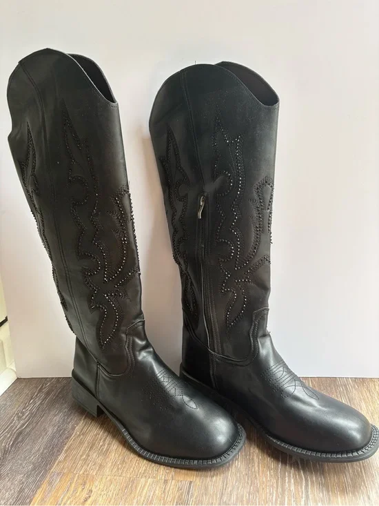 Black Women's Embellished Tall Western Boots