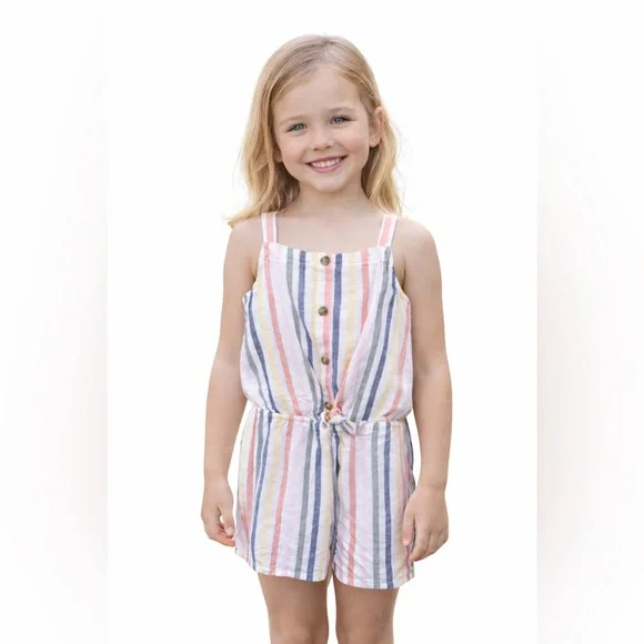 Old Navy Girls Striped Tie-Front Romper Size 6/7 Multicolor