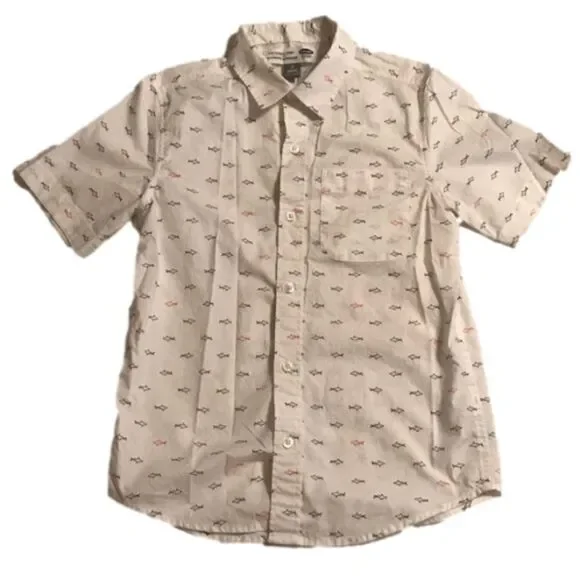 Old Navy Boy’s The Classic Shirt White Sharks All Over Button Down Shirt Sz 8
