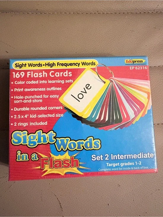Sight Words in a Flash Set 2 decks 2 rings Grade 1-2- Multicolor Flash Cards