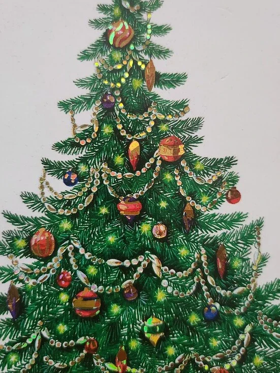 29 Christmas Cards/Envelopes (Green Cristmas Tree Red Velvet Border)