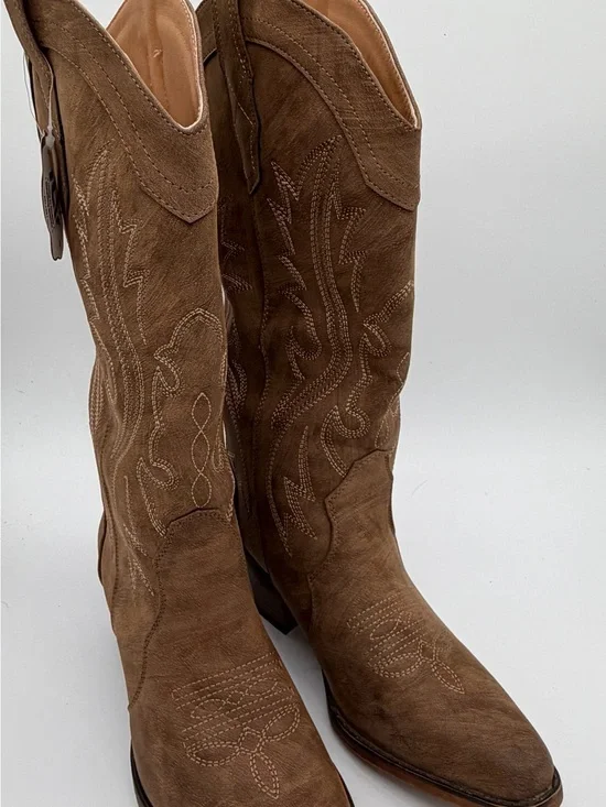 Brown Suede Over-the-Knee Western Boots