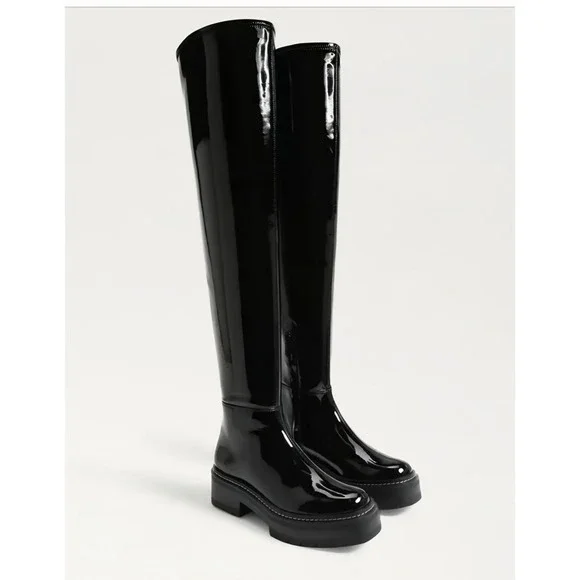 Sam Edelman Lydia Black Patent Over The Knee Lug Sole Boots I3399S1001  6.5M *