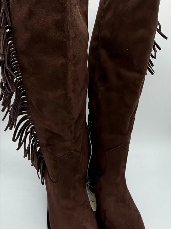 Over-the-Knee Brown Suede Fringe Boots