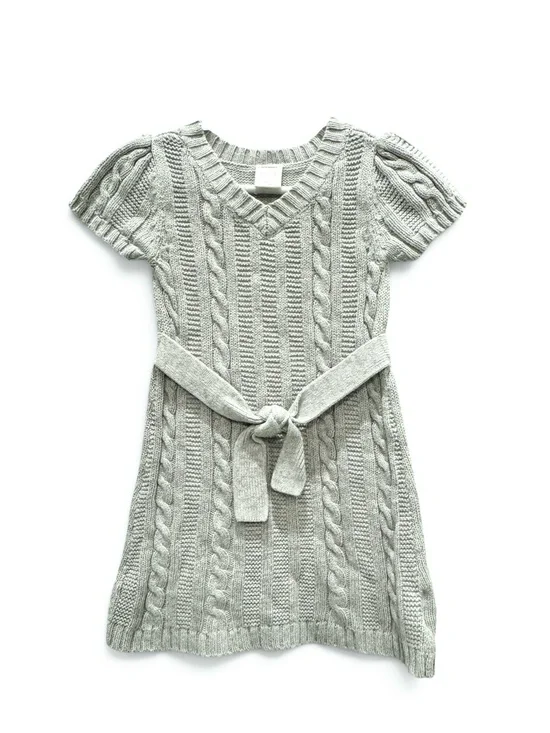 NWOT Old Navy Girls' 2T Gray Cable-Knit Short-Sleeve Belted Sweater Dress