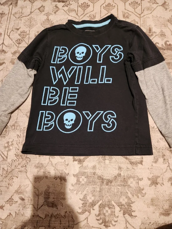 Old Navy Black Long-Sleeve Tee with Blue Graphic & Gray Sleeves