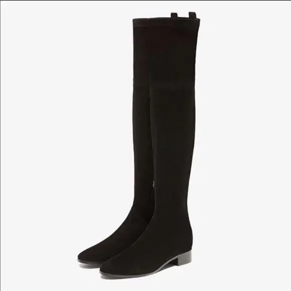 Massimo Dutti Black Suede Over Knee Boots Sz 7.5