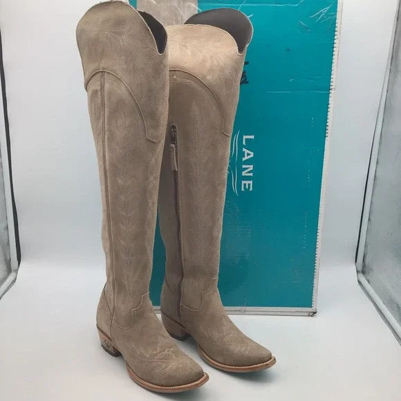 Lane Lexington OTK Boots Latte Suede Western Over‎ The Knee Boots Size 5 NEW