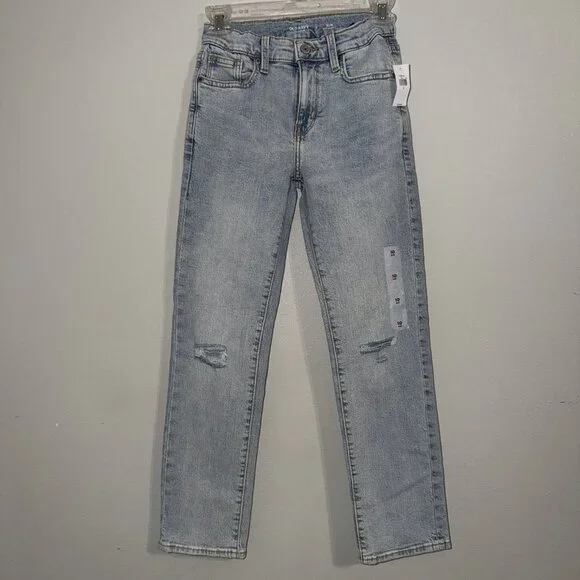 Old Navy Girls Jeans Slim Light Wash Size 10‎ NEW Adjustable Waist Distressed