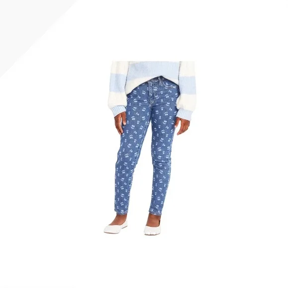 Old Navy Girls Rockstar High-Rise Jeggings‎ Size 10 Cherry Print Blue Denim NEW