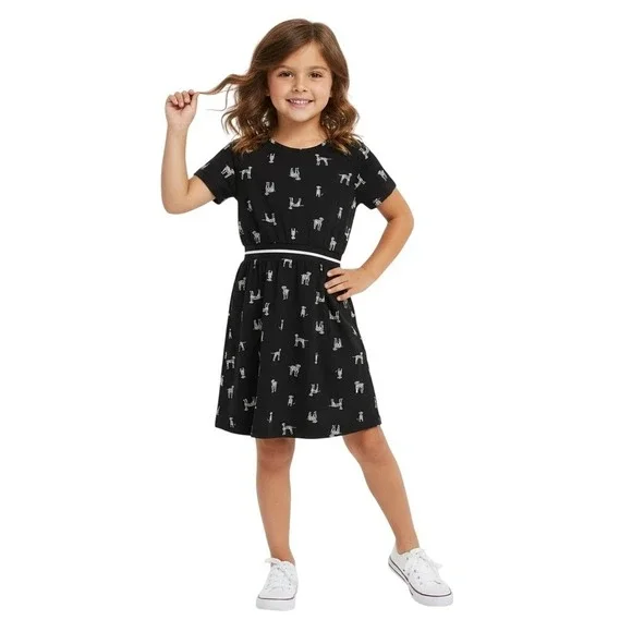 Old Navy Girls Rounder Dress Dalmatian Print Black White Size 6‎ New Fit Flare