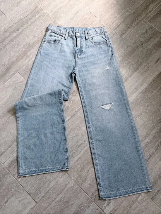 Girls Baggy Wide Leg Jeans Size 16 Light Wash Distressed Y2K Old Navy High Rise
