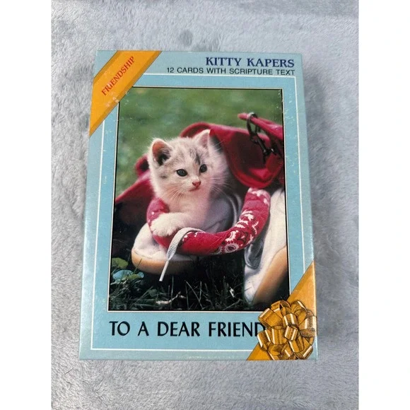 Cornerstone‎ Kitty Kapers Friendship Cards 12ct Boxed Scripture Text Vintage NOS