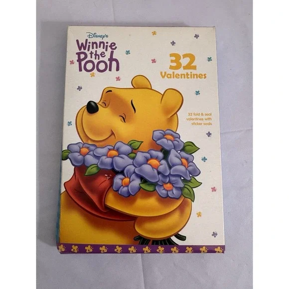 VINTAGE Winnie the Pooh Valentines Day Cards 32‎ Fold Seal Valentine w/ Stickers