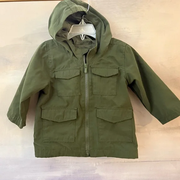 Olive Green Kids Utility Jacket with Hood‎