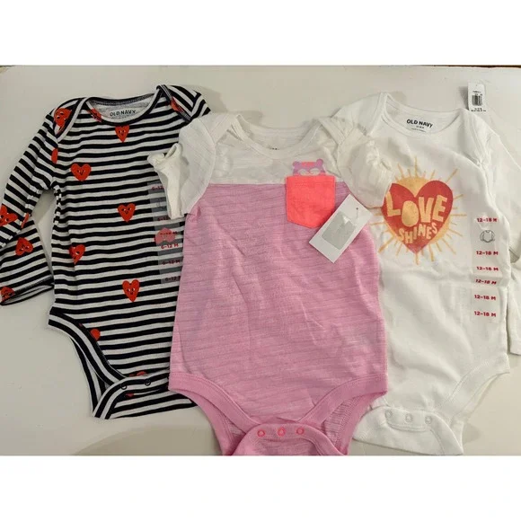 NWT Old Navy Cat and Jack Baby Girl Bodysuits Lot‎ Of 3, 6-18 Month New w/ Tags