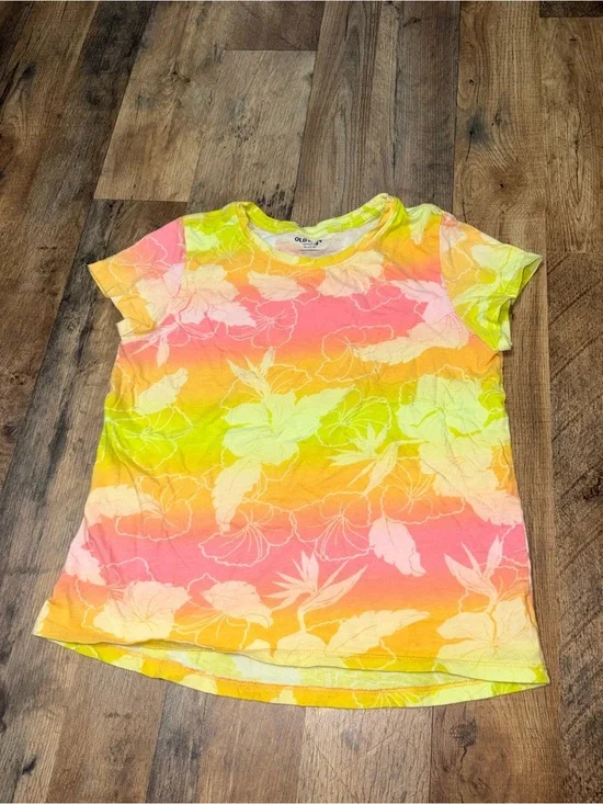 Old Navy Girls' Neon Floral Stripe Tee - Pink, Yellow, Orange