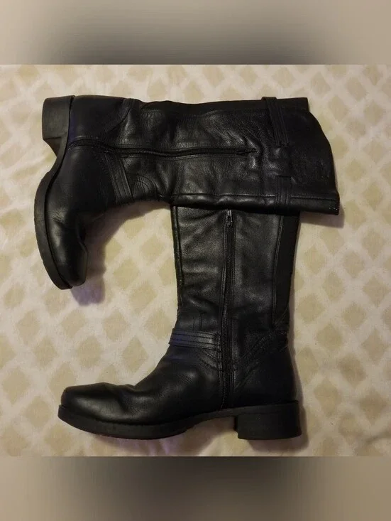 Andrea 10 Sleek Black Over-the-Knee Leather Riding Boots With Side Zipper