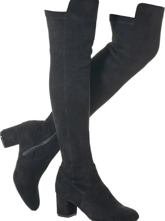 Stylish Over the Knee Suede Boots - Black Thigh High, Chunky 2