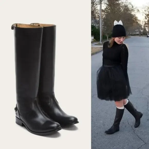 Frye Melissa snap back Black‎ distressed leather riding boots size 6