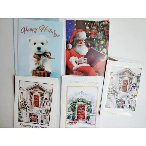 Lot of 5 Vintage Unique Festive Christmas Cards w/ Matching Envelope 5x7