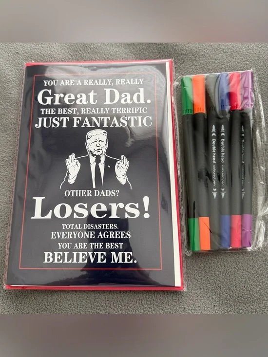Humorous 'Great Dad' Navy Greeting Card with Multi-Color Pens