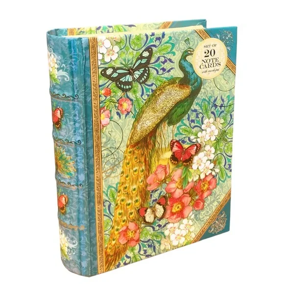 Punch Studio Royal Peacock Book Box with 20 Note Cards w Env (94279)